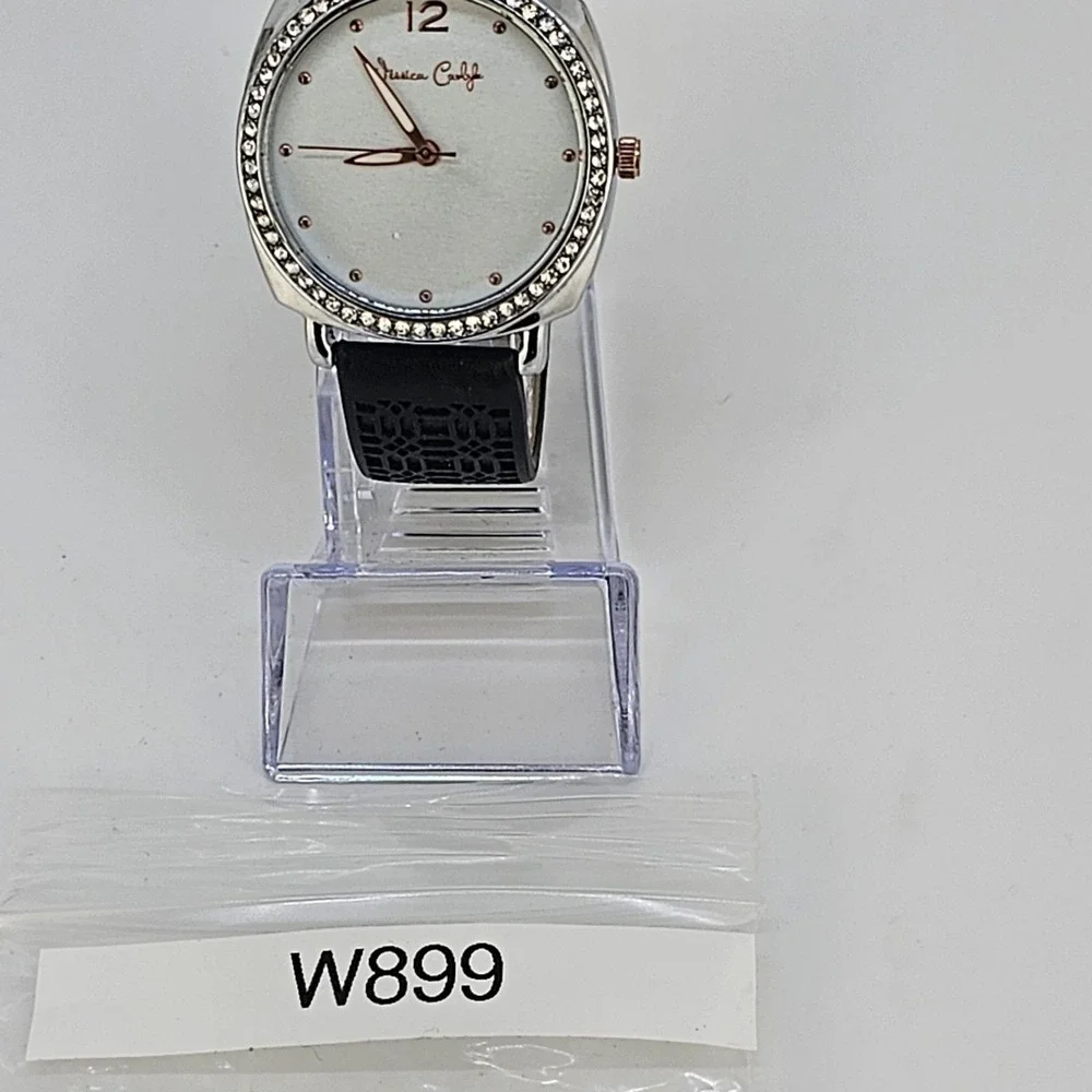 Jessica Carlyle 36MM Women Watch White Dial Crystal Bezel Black Bands NewBattery